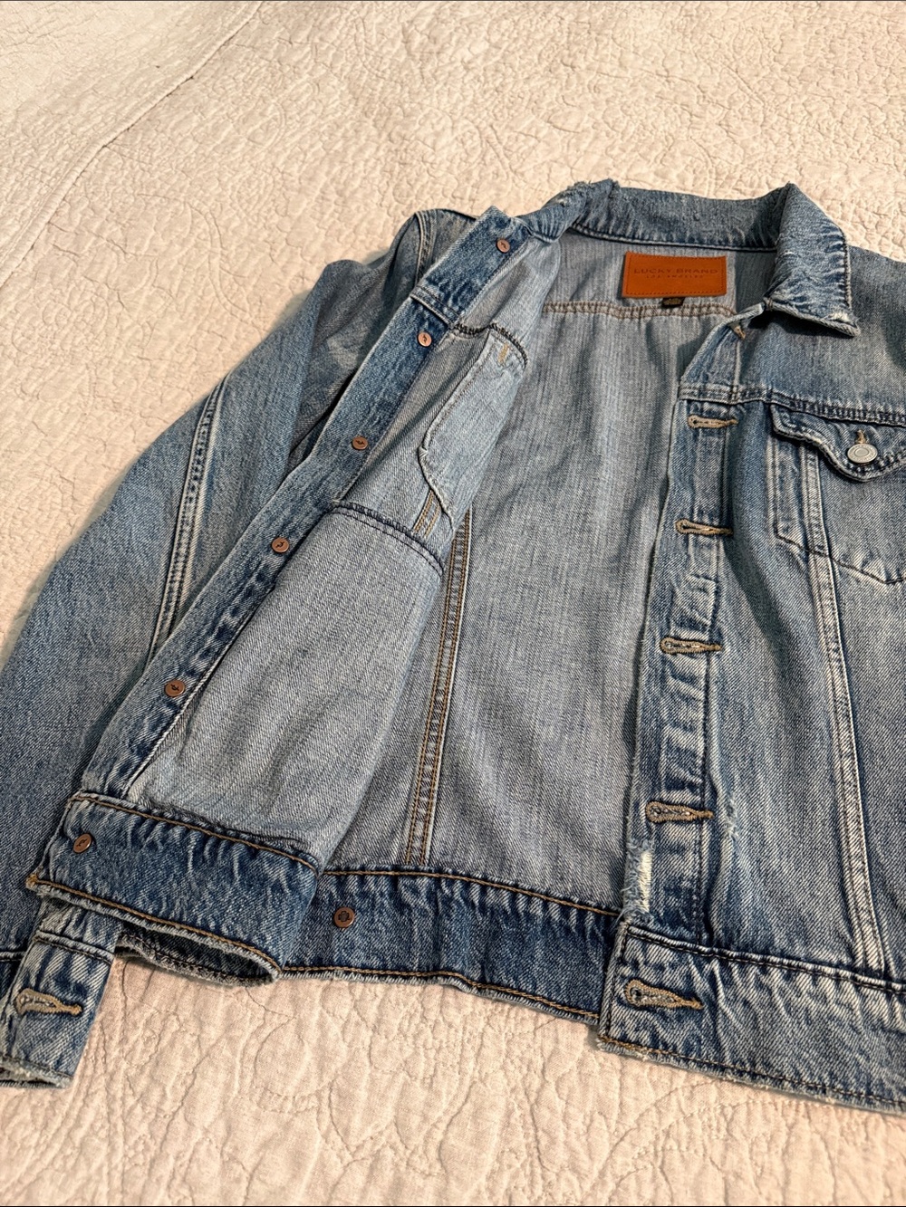 Lucky Brand Light Blue Denim Jacket, button closure, Sz L - Picture 5 of 6